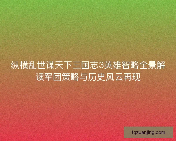 纵横乱世谋天下三国志3英雄智略全景解读军团策略与历史风云再现