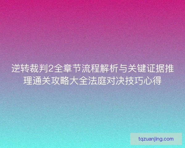 逆转裁判2全章节流程解析与关键证据推理通关攻略大全法庭对决技巧心得