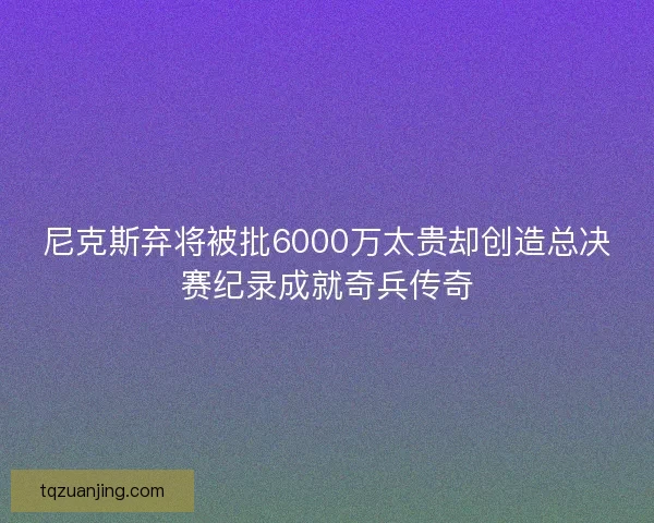 尼克斯弃将被批6000万太贵却创造总决赛纪录成就奇兵传奇